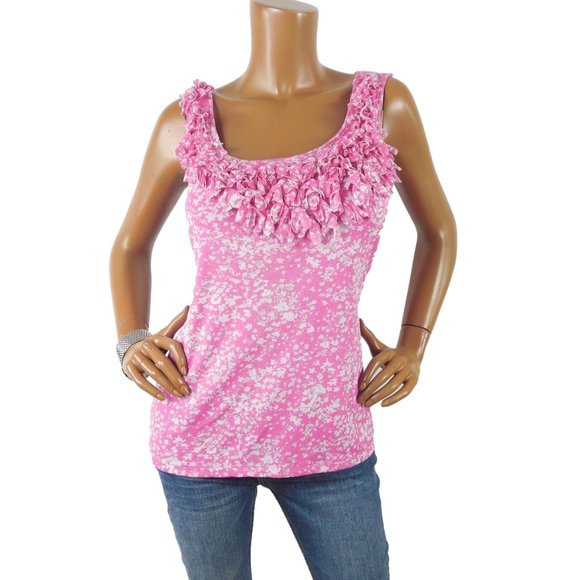 INC International Concepts Tops - INC Top L Casual Blouse Lightweight Ruffle Front Lined Sleeveless Pink Print